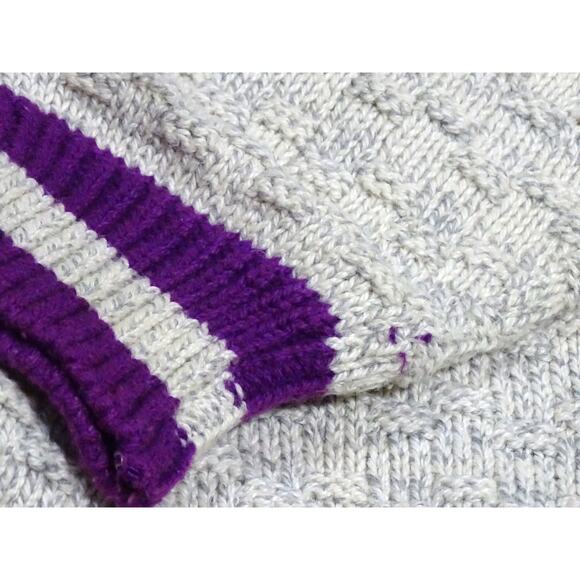 Vtg United States Sweaters 100% Cotton Knit Pullover Size Large Purple Ringer - Picture 2 of 10